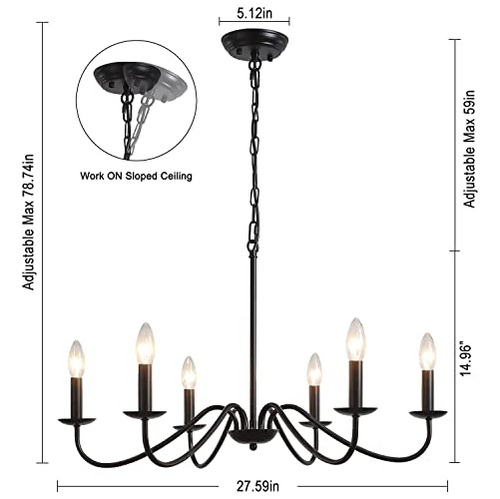 Candelabro Negro Yczhcc, 6 Luces, De Hierro Industrial