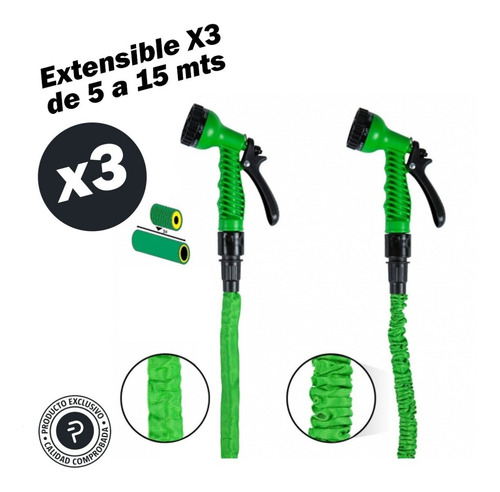 Imagen 4 de 10 de Manguera De Riego X 15 Metros Acople Rapido + Pistola