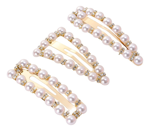 3 Pinzas Para El Pelo Con Diamantes De Imitación Con Perlas