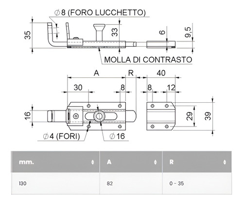 Pasador Horizontal Chico C/ Seguro Y Porta Candado 39x82mm