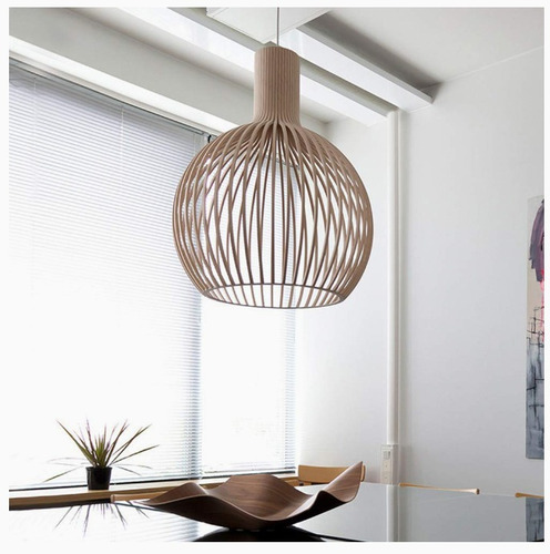 Lámpara Colgante Jaula De Madera + Lámpara Led Incluido