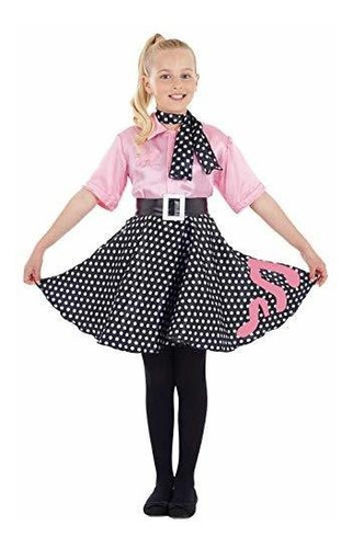 Girls 50s Poodle Dress Costume Kids Rock N Roll Polka Dot De