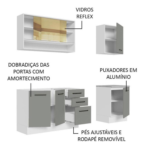 Cozinha Completa Madesa Agata 180002 C Armá Balc S Tampo Bci Cor Branco/Cinza