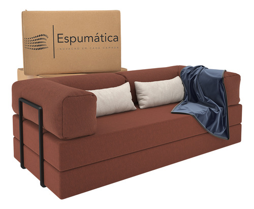 Pufe Sofá-cama Dobrável Terracota, Estrutura Metálica Industrial, Assento Confortável E Compacto, Ideal Para Sala, Quarto Ou Escritório, Funcional E Versátil Design Moderno Mod: Buble Flocos