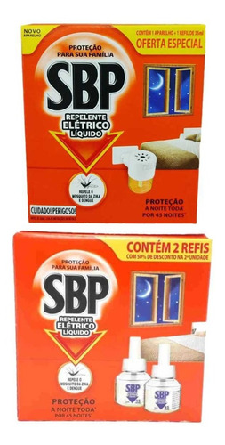 Kit 1 Aparelho Elétrico Sbp Repelente + 3 Refil Liquido 35ml