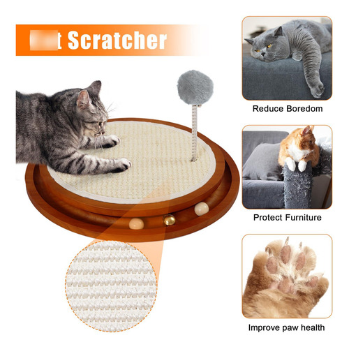 Rascador Para Gatos Sisal Con Juguete De Bola De Madera Marrón