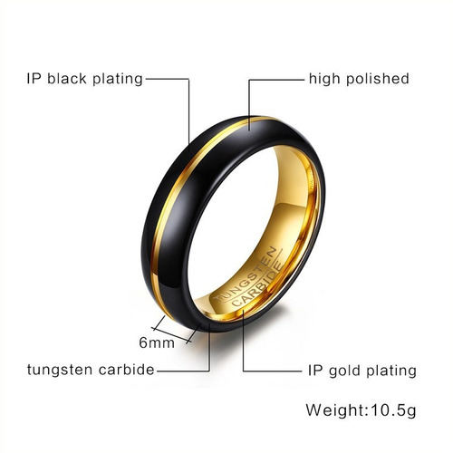 Imagen 2 de 8 de Anillo De Tungsteno, Magno I Negro Y Dorado