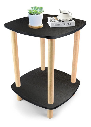 Mesa De Centro Minimalista De Madera Mesa Lateral 2 Estantes Color Negro 4040-2