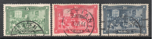 Noruega Serie X 3 Sellos Centenario De La Constitución 1914 