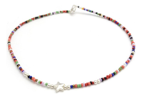 Collar Multicolor, Estrella Y Bolitas 40cm De Acero Blanco