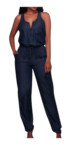 F Jumpsuit Mujer Hombros Descubiertos Jeans Bolsillo Rompe 1