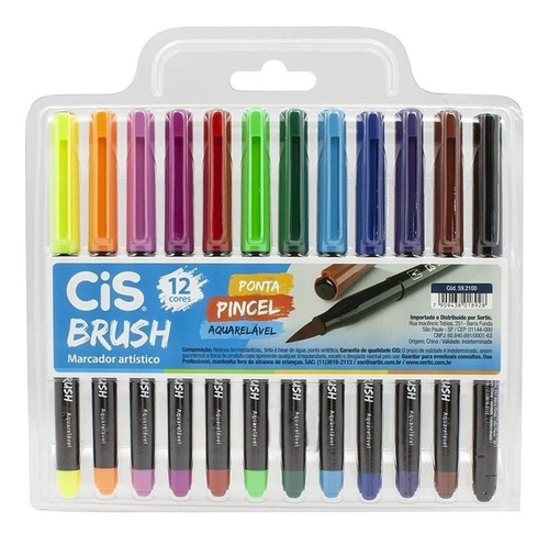 Pen Brush Aquarelável Cis - Estojo C/12 Cores