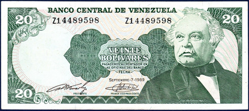 Billete De 20 Bolívares Z8 Septiembre 7 1989 Páez