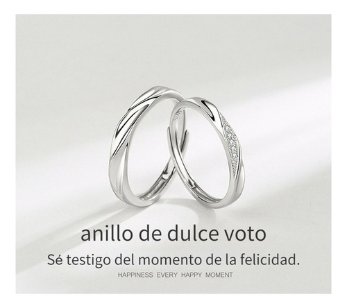2 Anillos De Compromiso De Pareja De 925 Plata Ajustable.