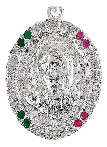 Medalla Doble Vista Virgen Guadalupe Zirconias Plata 925 Color Blanco