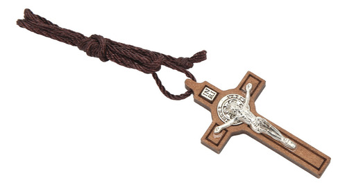 Collar De Crucifijo Con Cruz De Madera Aleación De Nogal Na