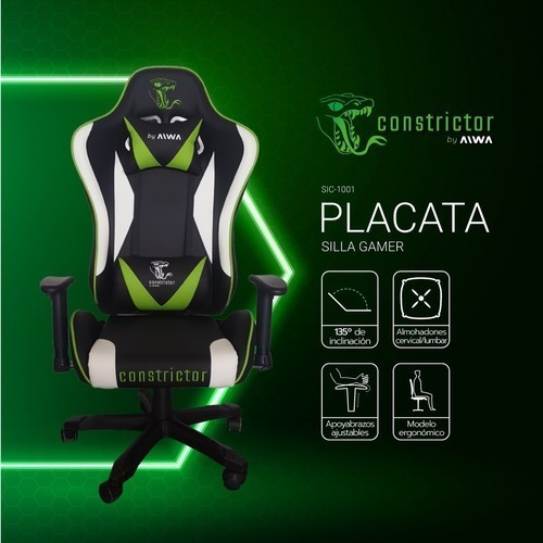 Imagen 4 de 4 de Silla Gamer Aiwa Placata Sic-1001 Negra Verde Y Blanca