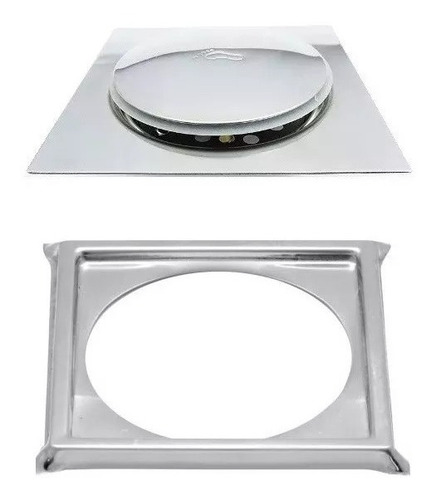 Ralo Grelha Inox+suporte 15x15 Cm Quadrado Fechamento Click
