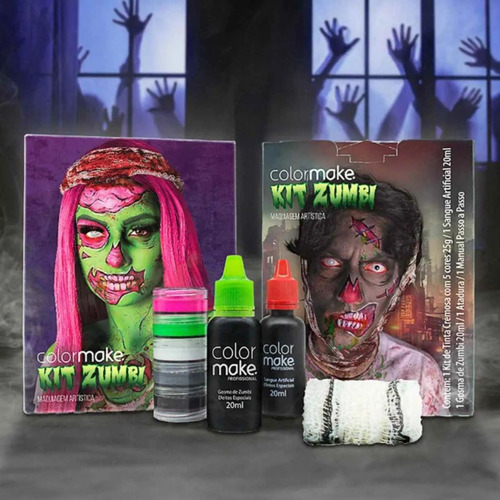 Kit Cenográfico Maquiagem Halloween Monstro Zumbi Com Gosma