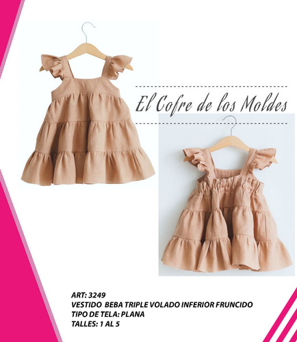 Molde Digital Vestido Beba Triple Volado, Pack Talles 1 Al 5