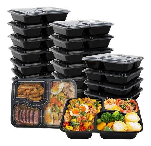 Caja De Almuerzo Pp Recipientes Desechables Con Tapa 20 Pzs