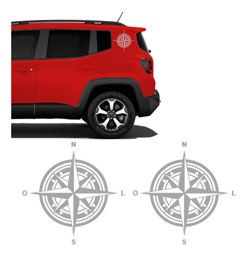 Kit 2 Adesivos Jeep Renegade Bússola Rosa Dos Ventos