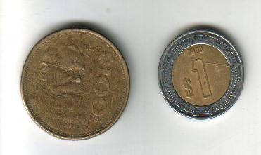 Mexico (2) Monedas, $1 Y $100 - Años: 1985, 2000