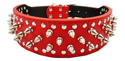 Collar De Perro Con Tachuelas Y Tachuelas En Piel Roja De Re