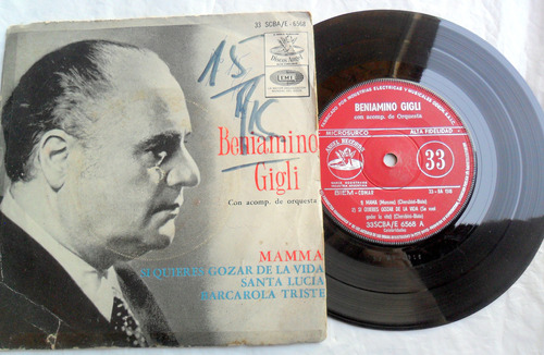 Beniamino Gigli Con Acomp. De Orquesta * 4 Temas, Simple Vg+