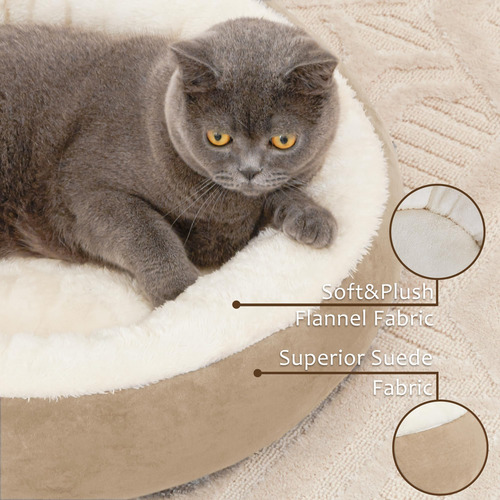 Cama Redonda Acolchada Para Gatos Y Perros Pequeños 50 Cm Camello Diseño