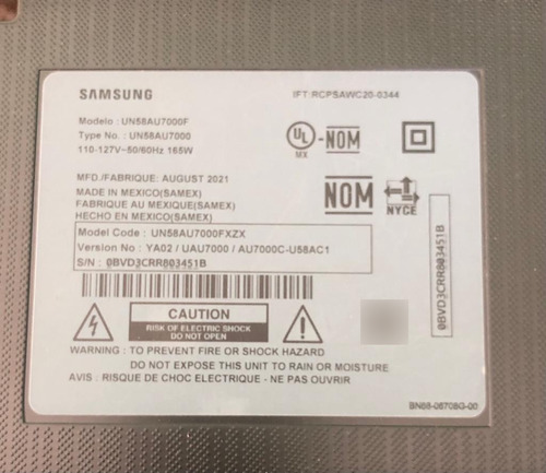Fuente Para Tv Samsung Modelo Un58au7000f (Usado)