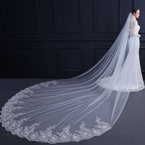 4m Una Capa Mujer Trailing Cathedral Velo De Novia Largo