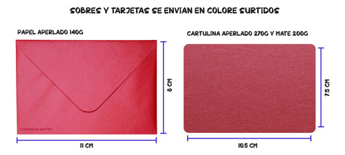 50 Sobres Mini Papel Nacarado 140g 8x11cm + 50 Tarjetas