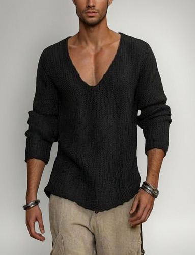 Manga Larga, Cuello En V, Holgado, Talla Grande, A La Moda,