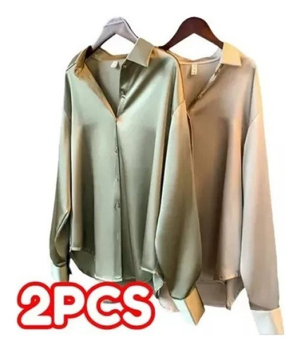 2pc Camisa De Seda Blusa Vintage Camisas Sueltas De Mujer