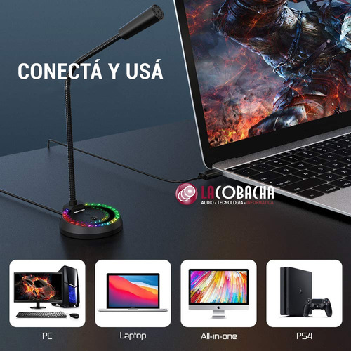 Imagen 7 de 9 de Microfono Gamer Usb Rgb Muteo Regulacion Vol Chat Pc Stream