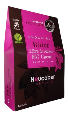 Chocolate Bitter 85 % Cacao Sin Azucar Sin Gluten Vegano 1kg