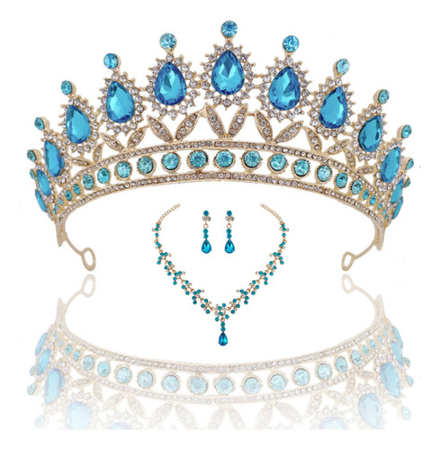 3pz Corona Tiara Pendientes Collar Carnaval Novia Fiesta .