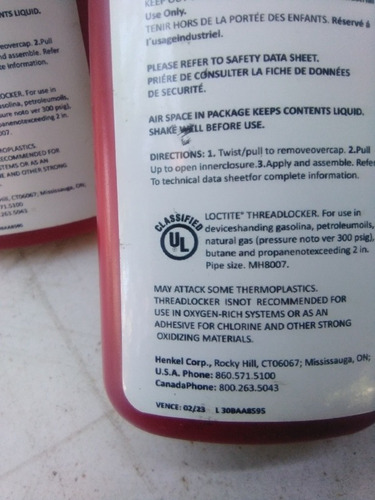 Imagen 2 de 2 de Traba Roscas 271 Loctite 50 Ml