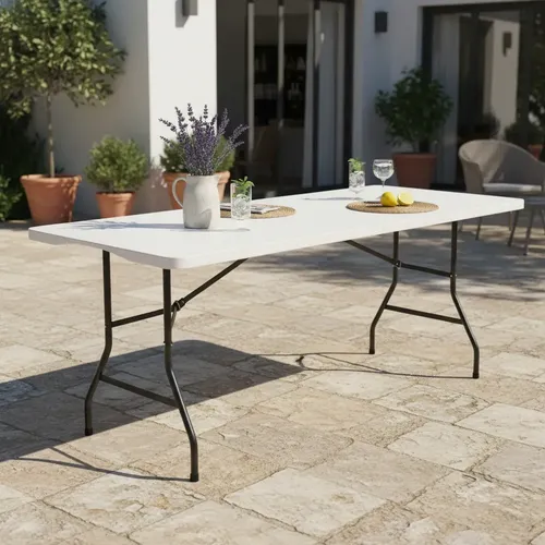 Mesa Exterior Plegable 180 Cm Polipropileno Hierro - Alpina Color Blanco