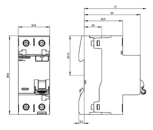 Disyuntor Diferencial Siemens, 2x63a 30ma Tipo A, 5sv3316-6