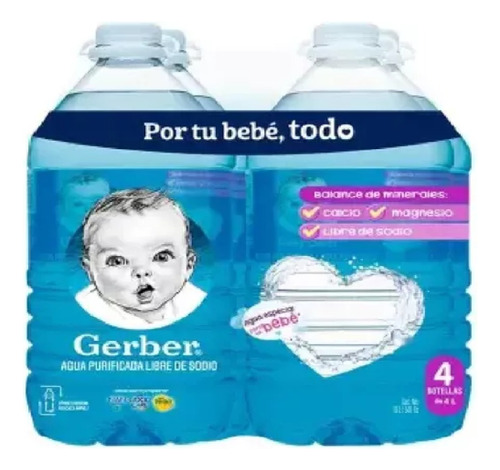 Agua Purificada Gerber Libre De Sodio 4 Piezas De 4l C/u Msi