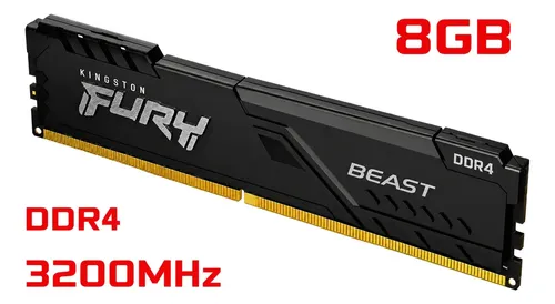 Memoria Ram Fury Beast 8gb Ddr4 3200mhz Kf432c16bb8 Cor Preto