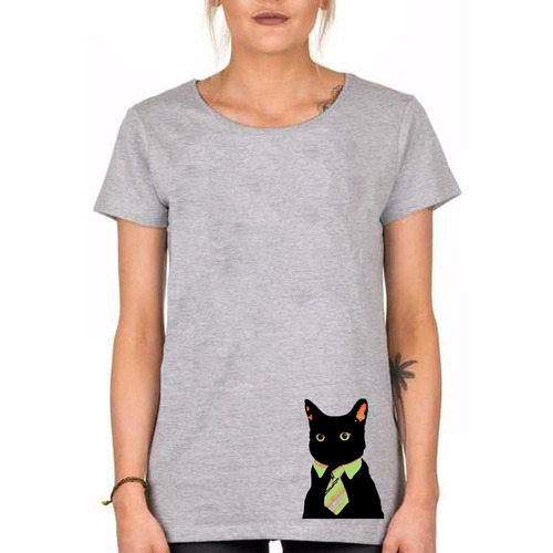 Remera De Mujer Gato Con Corbata Cat Michi Pet