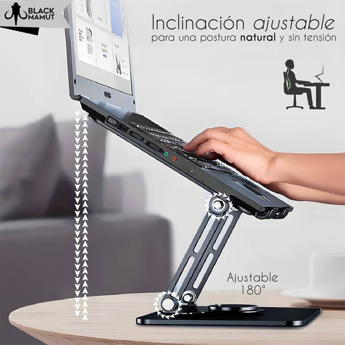 Base Soporte Para Laptop Elevada Ajustable Con Giro 360 Color Negro