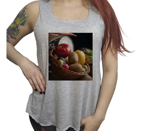 Musculosa Dama Comida Saludable Frutas Verduras Campo P1