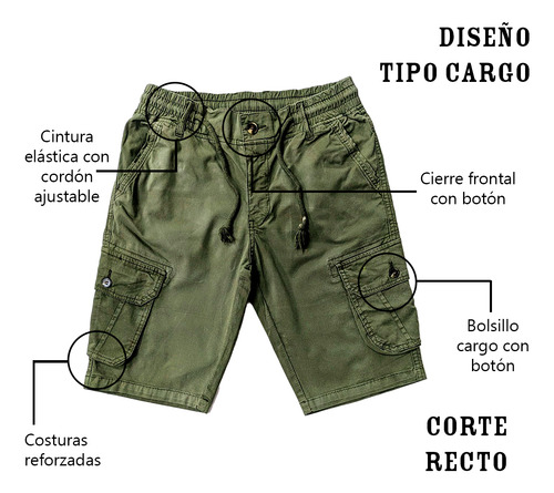 Short Cargo Con Cordón Ajustable Y Bolsillos Para Hombre