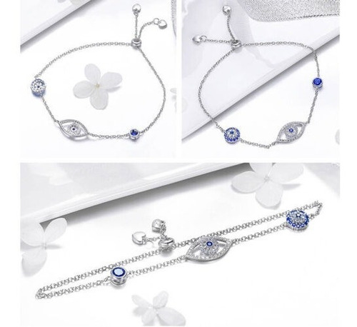 Imagen 3 de 10 de Pulsera Ojo Del Futuro Plata 925 Micro Pave Circonias Azules