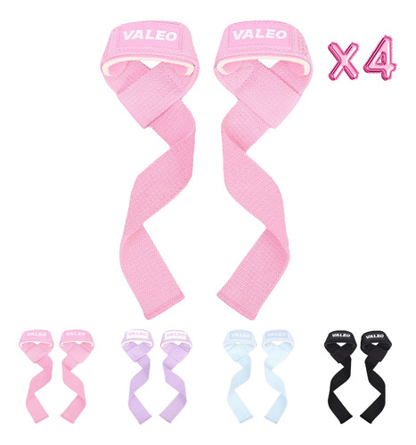 4 Pares Straps Muñequera Gym Crossfit Pesas Lifting Fitness Rosa