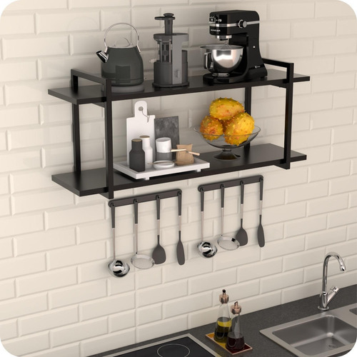 Prateleira Estilo Industrial Cozinha De Parede Gnd Pp 100cm Cor Preto